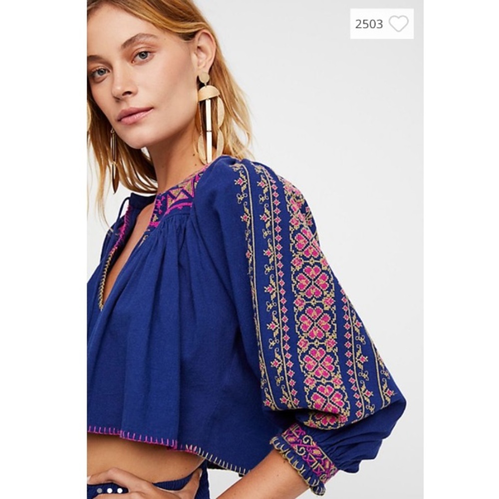 Free People Blue Depths Embroidered Shorts Set - Picture 3 of 3